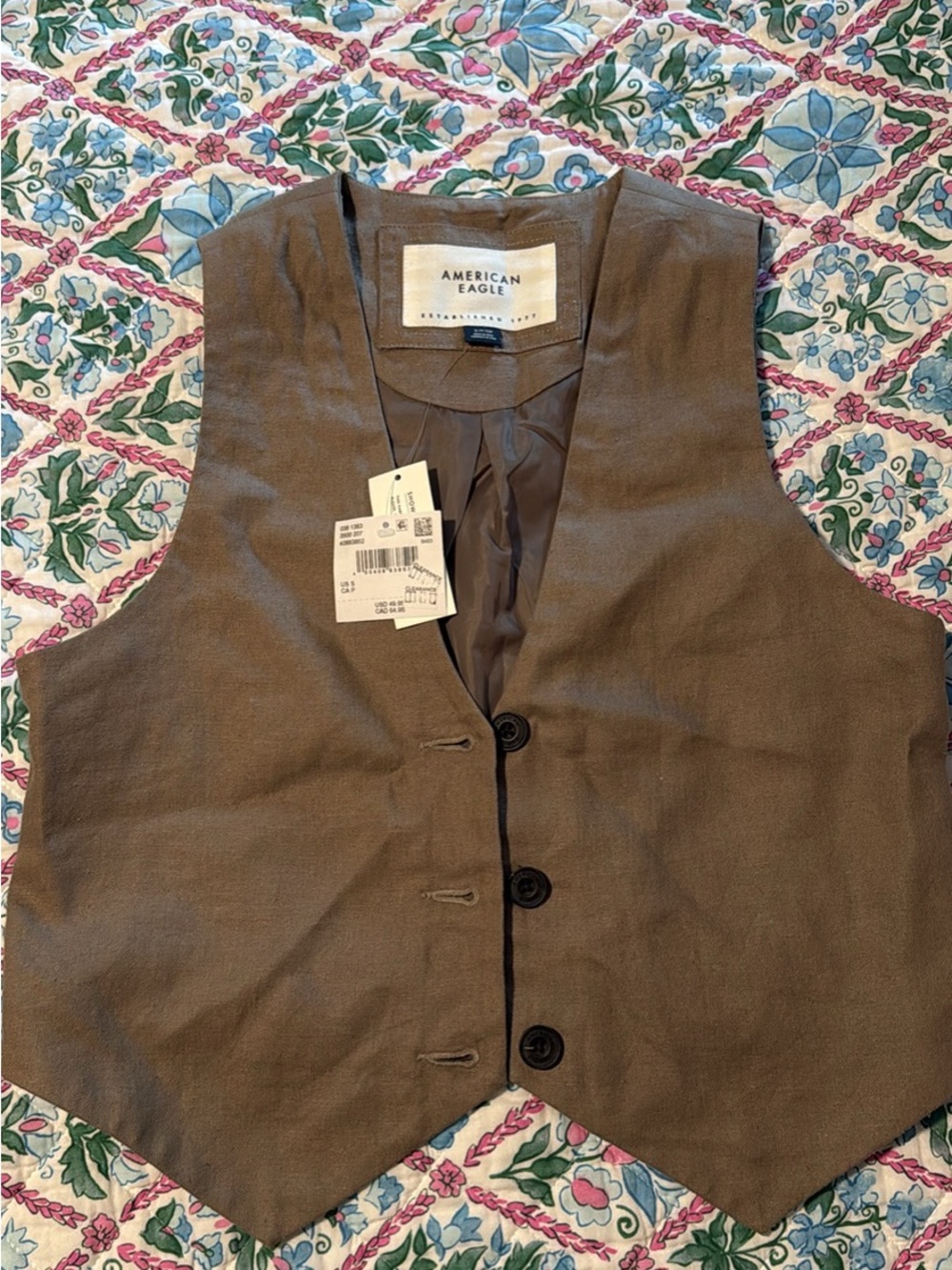 American Eagle Outfitters Brown Tailored Linen-Blend Vest